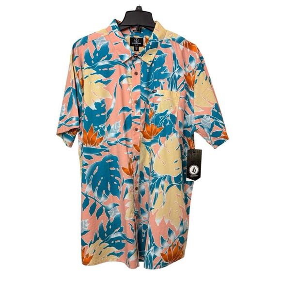 Volcom Mens Button Up Shirt XXL Leaf Pit Floral Short Sleeve Classic Fit - Picture 11 of 12